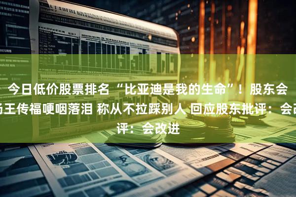 今日低价股票排名 “比亚迪是我的生命”！股东会现场王传福哽咽落泪 称从不拉踩别人 回应股东批评：会改进
